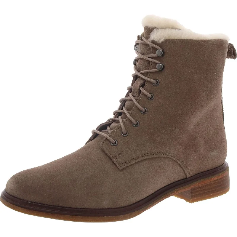 Clarks Womens Clarkdale Lace Suede Faux Fur Lined Ankle Boots Performance Running Sneaker Look  