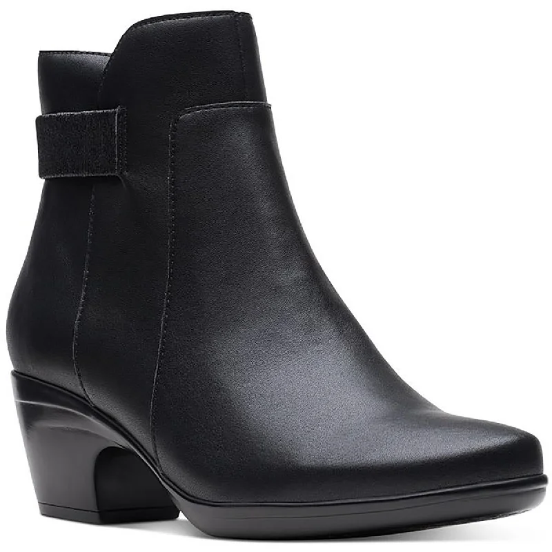 Clarks Womens Emily Holly Leather Dressy Booties Metallic Trim Shoe Design  