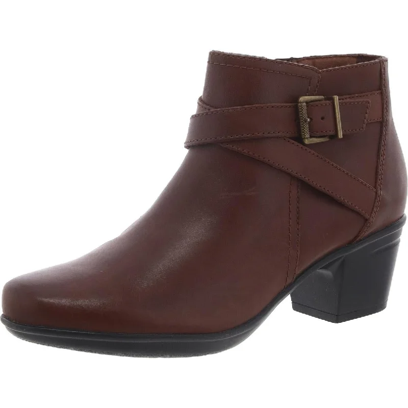 Clarks Womens Emslie Cyndi Leather Block Heel Ankle Boots Sustainable Shoe Design  