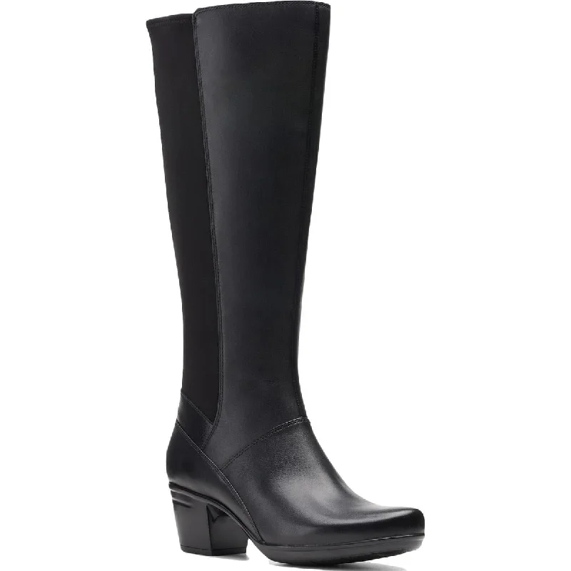 Clarks Womens Emslie Emma Leather Wide Shaft Knee-High Boots Desert Boot Utility Style  