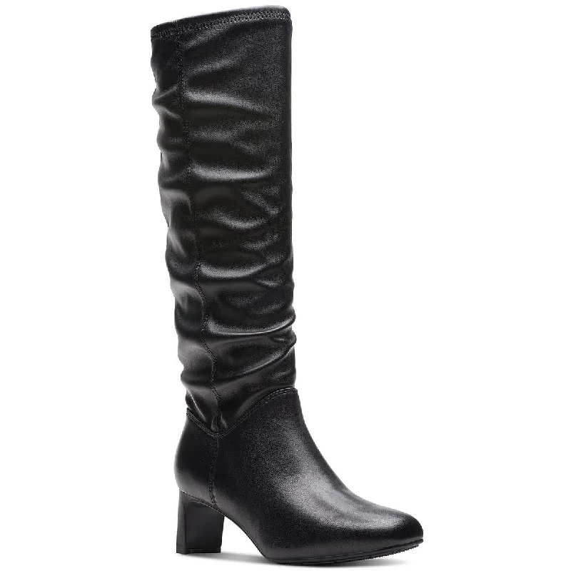 Clarks Womens Leather Block Heel Knee-High Boots Retro Basketball Sneaker Design  