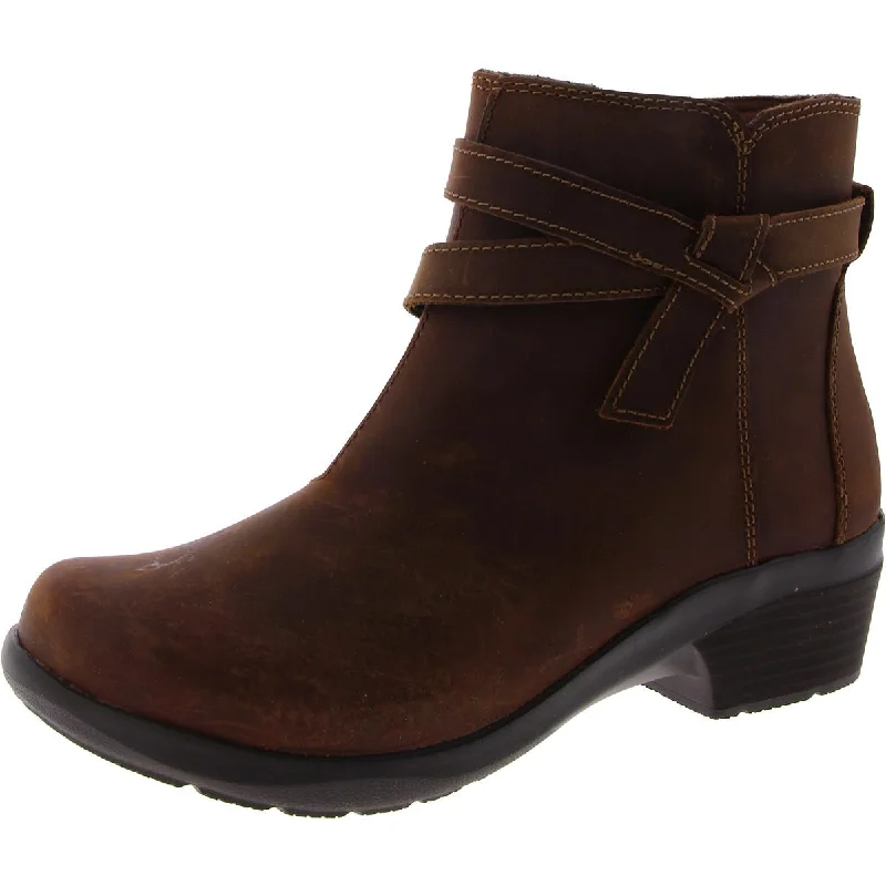 Clarks Womens Leather Zipper Ankle Boots Combat - Inspired Military Boot Look  
