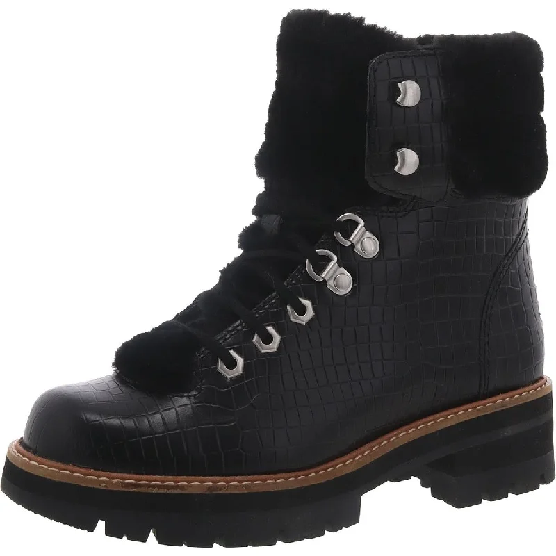 Clarks Womens Orianna Hiker Leather Faux Fur Trim Combat & Lace-Up Boots Memory - Foam Slipper Look  