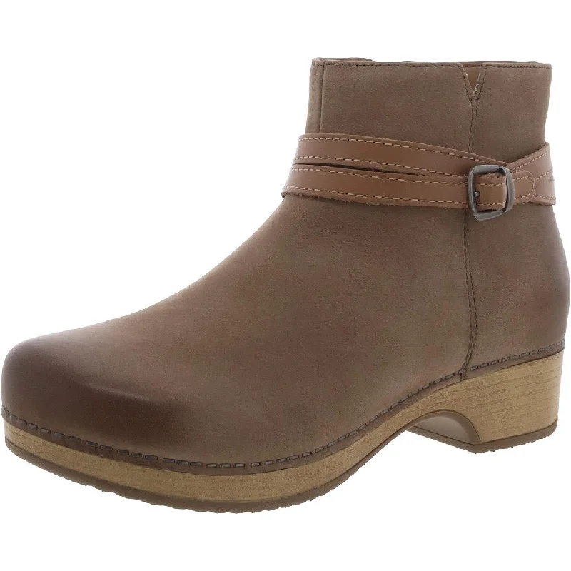 Dansko Womens Brook Burnished  Leather Block Heel Ankle Boots Ankle - High Military Boot Style  