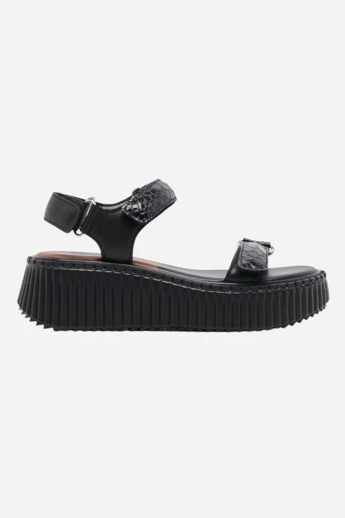Dolce Vita Debra Sandals in Midnight Embossed Leather Edwardian Shoe Look  