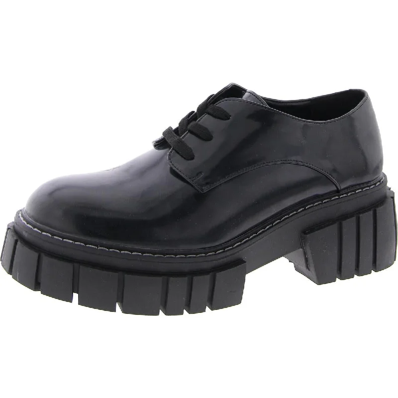 Delaney Womens Patent Wedge Loafers Retro Plimsoll Style  