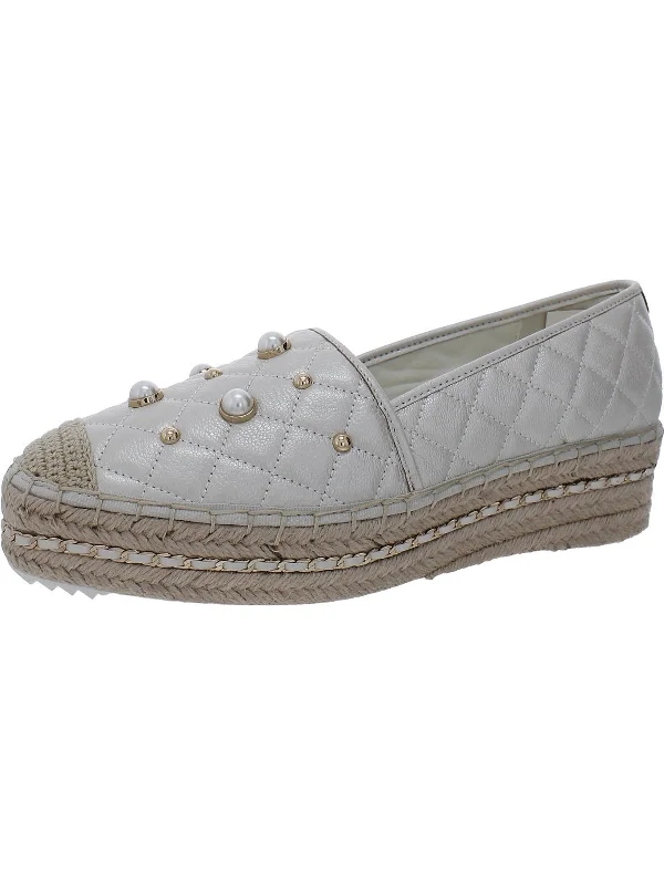 Diya  Womens Leather Slip On Espadrilles Metallic Trim Shoe Design  