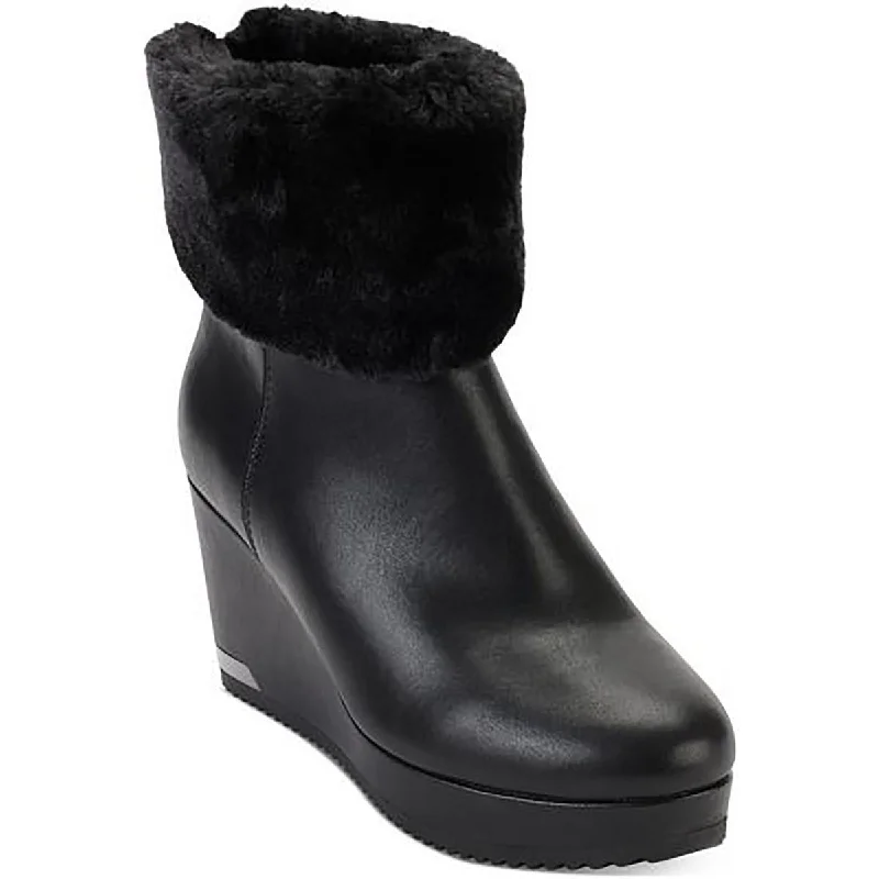 DKNY Womens Nadra Padded Insole Faux Fur Wedge Boots Embroidered Cowboy Boot Design  