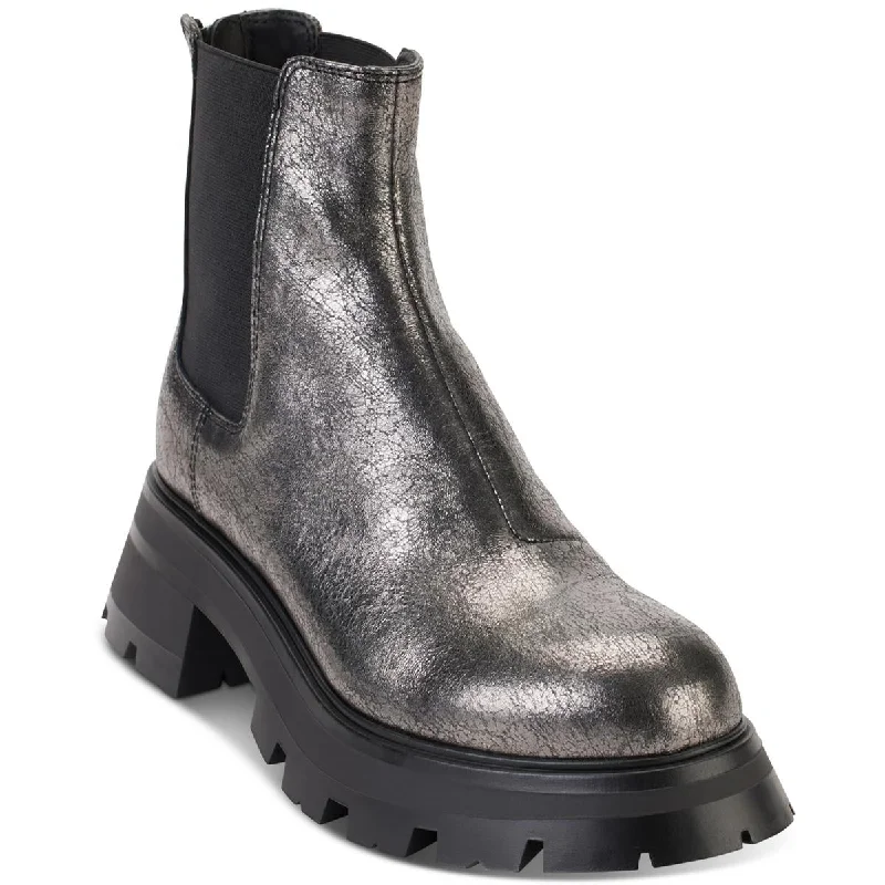 DKNY Womens Sasha Slip On Boot Leather Block Heel Chelsea Boots British Gentleman Oxford Style  