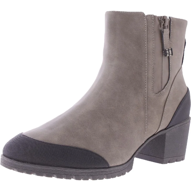 Dr. Scholl's Shoes Womens Level Best Faux Leather Zip Up Ankle Boots Lightweight Tennis Sneaker Look  