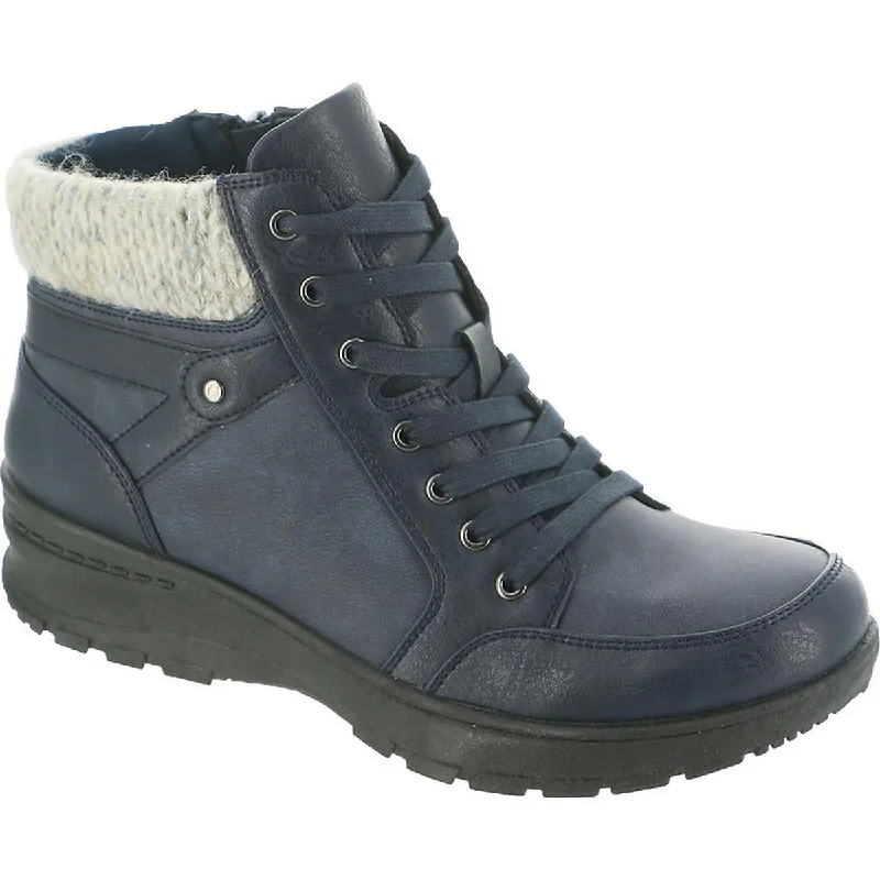 Easy Street Womens Glover Faux Leather Ankle Hiking Boots Zip - Up Boot Style  