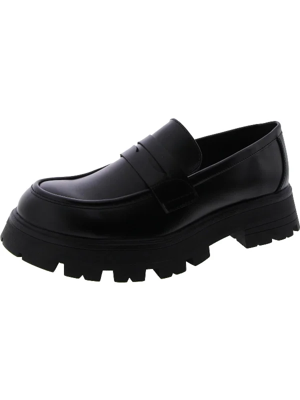 Easy Womens Faux Leather Penny Loafers Rubber - Sole Plimsoll Look  