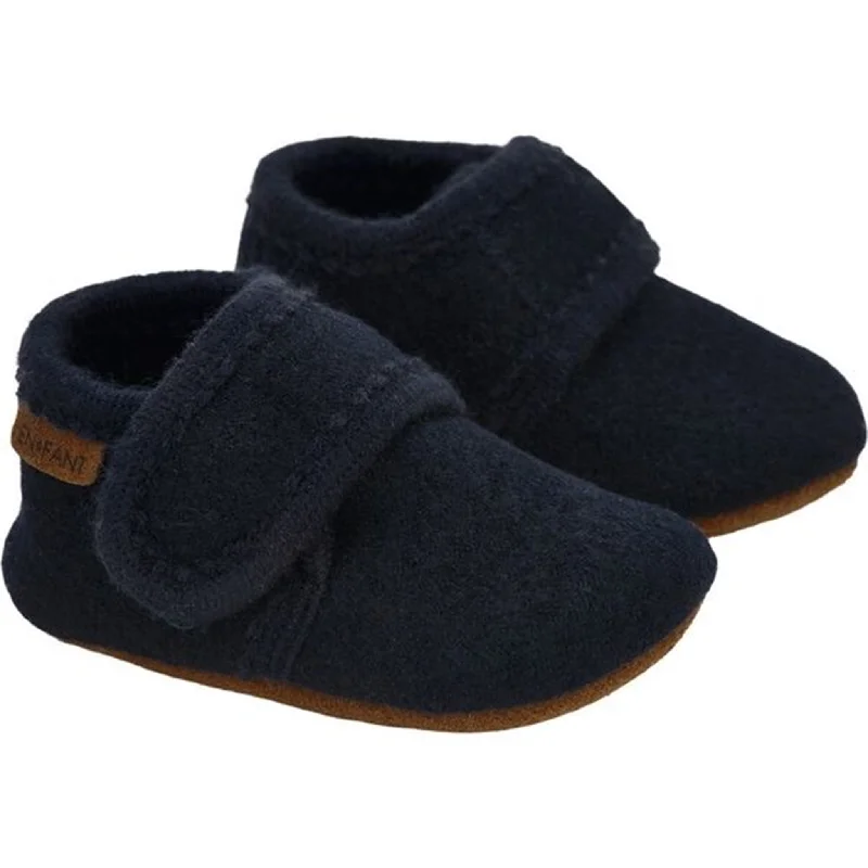 En Fant Baby Wool Slippers Navy Embroidered Cowboy Boot Design  