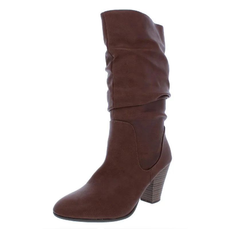 Esprit Womens Oliana Faux Leather Slouchy Mid-Calf Boots Beaded Moccasin Design 