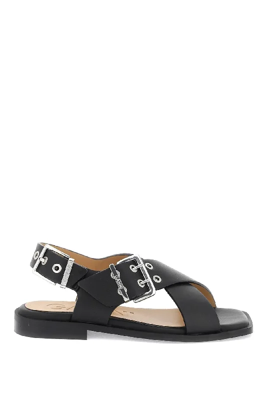GANNI feminine buckle Striped Shoe Style  