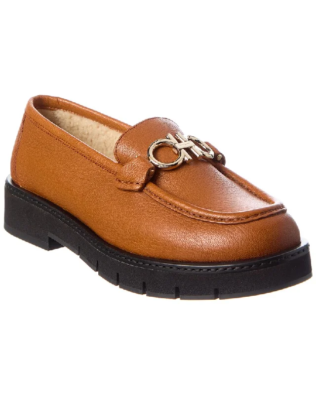 Ferragamo Rolo Lug Leather & Shearling Loafer Combat - Inspired Military Boot Look  