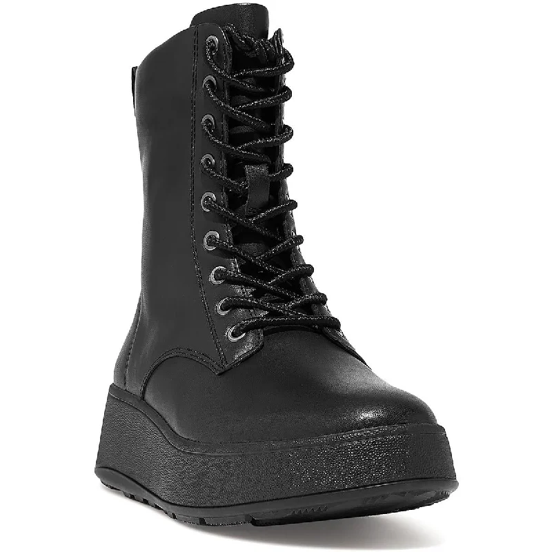 Fitflop Womens F-Mode Faux Leather Zipper Combat & Lace-Up Boots Tailored Oxford Style 