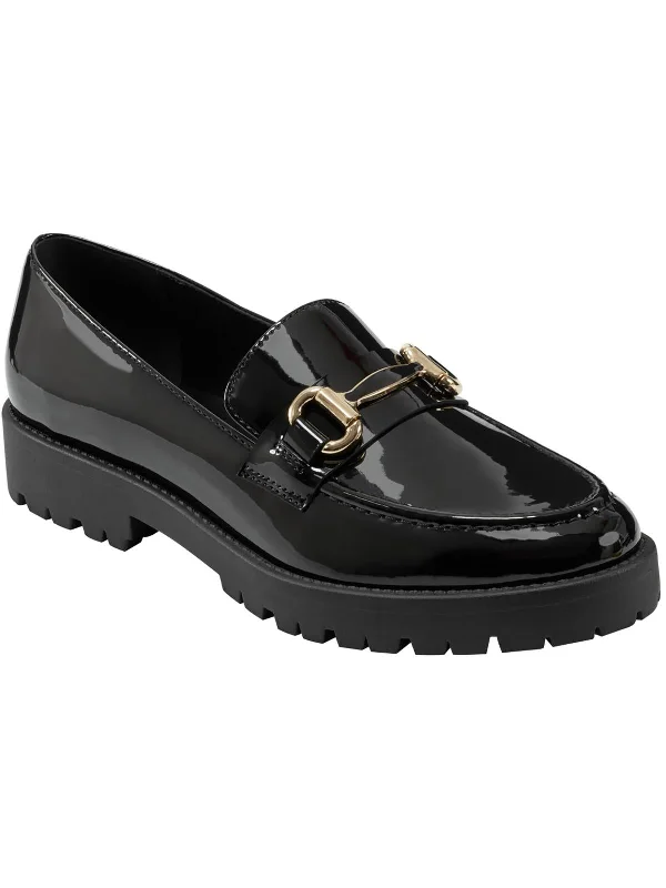Franny Womens Patent Embellished Loafers Ivy League - Inspired Derby Look 