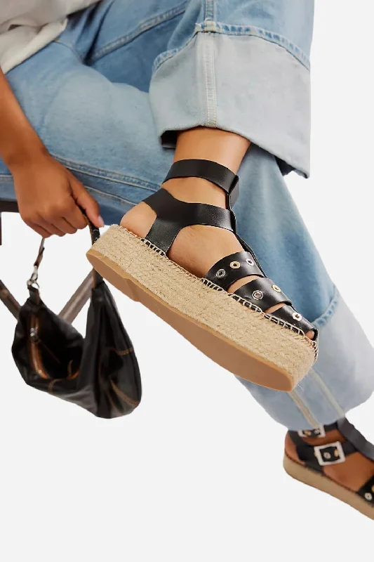 Free People Shoes Gable Gladiator Espadrilles in Black Ankle - High Military Boot Style Free People Shoes Gable Gladiator Espadrilles in Black Ankle - High Military Boot Style