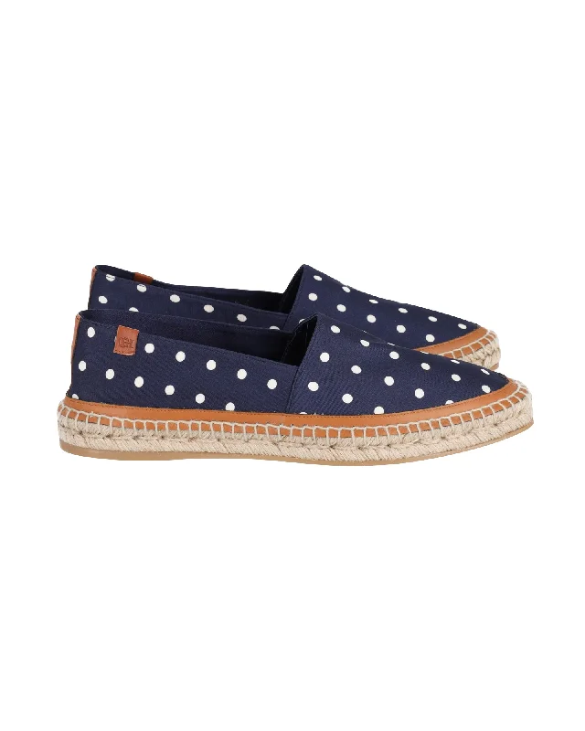 Gabriela Hearst Alba Polka-Dot Espadrilles in Navy Blue Satin Artisan - Crafted Loafer Style  