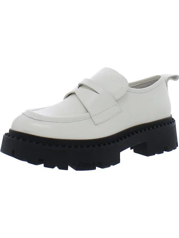 Genial Womens Leather Lugged Sole Loafers Lightweight Tennis Sneaker Look  