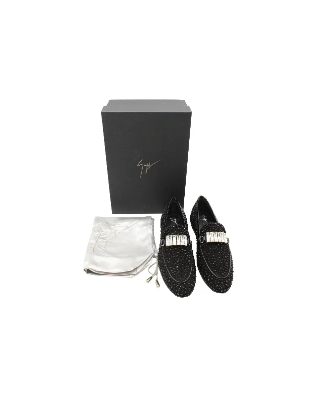Giuseppe Zanotti Embellished Loafers in Black Suede Buckle -