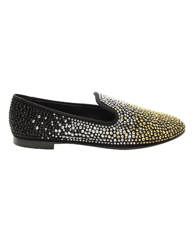 Giuseppe Zanotti Studded Smoking Slippers in Black Suede Zip - Up Boot Style  
