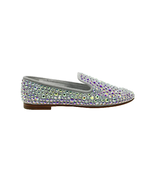 Giuseppe Zanotti Studded Smoking Slippers in Grey Suede Casual Loafer Style          