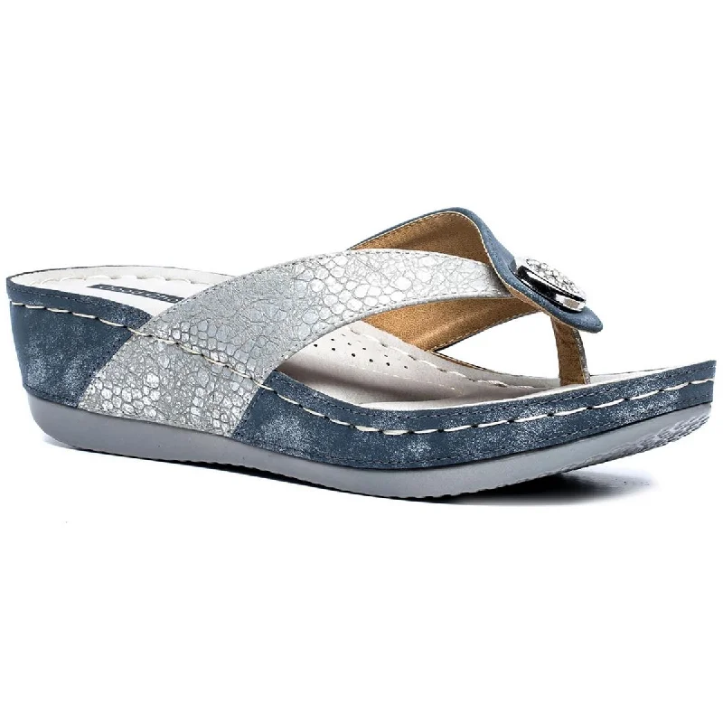 Good Choice Womens Dafni Faux Suede Round Toe Wedge Sandals Loose - Fit Slipper Style  