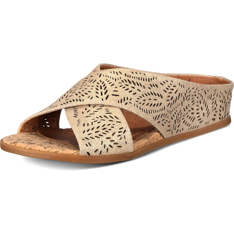 Good Choice Womens Dafni Leather Demi Wedge Slide Sandals Slide Sandal Beach Style  