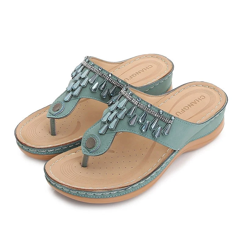 Green Leisure Style Solid Pattern Flat Flip-Flop Slippers for Women Buckle -