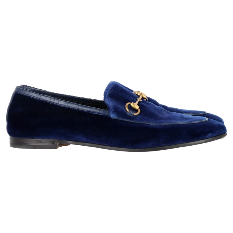 Gucci Jordaan Horsebit-Detailed Loafers in Blue Velvet Rubber - Sole Plimsoll Look  