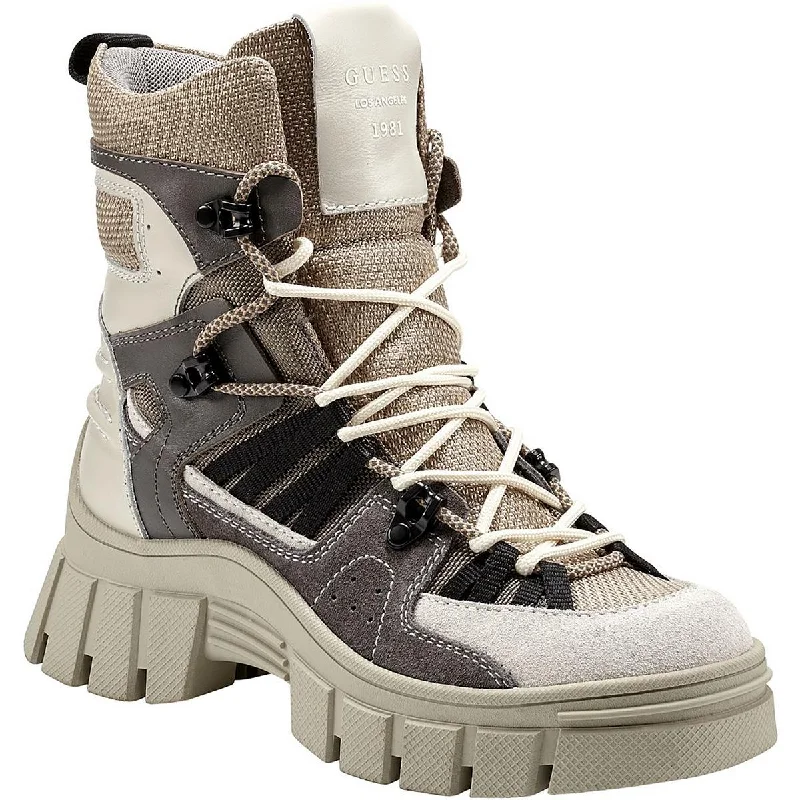 Guess Womens Haler Suede Combat & Lace-up Boots Checkered Shoe Pattern Look  