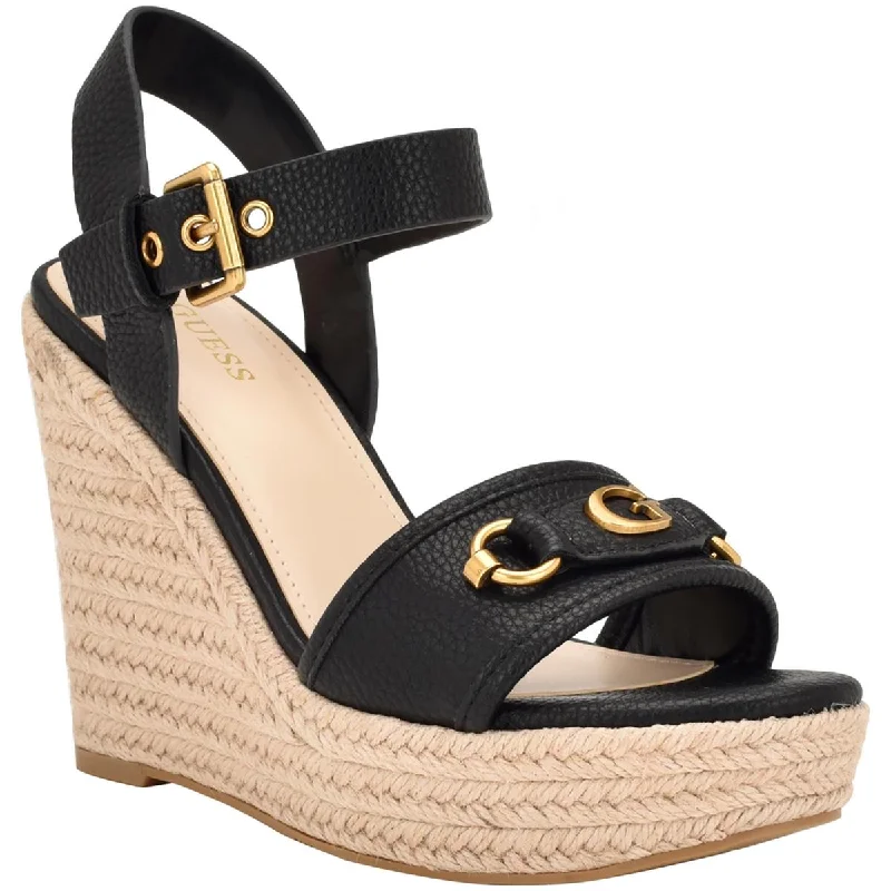 Guess Womens Hisley Faux Leather Ankle Strap Wedge Sandals Art Deco - Inspired Shoe Look  