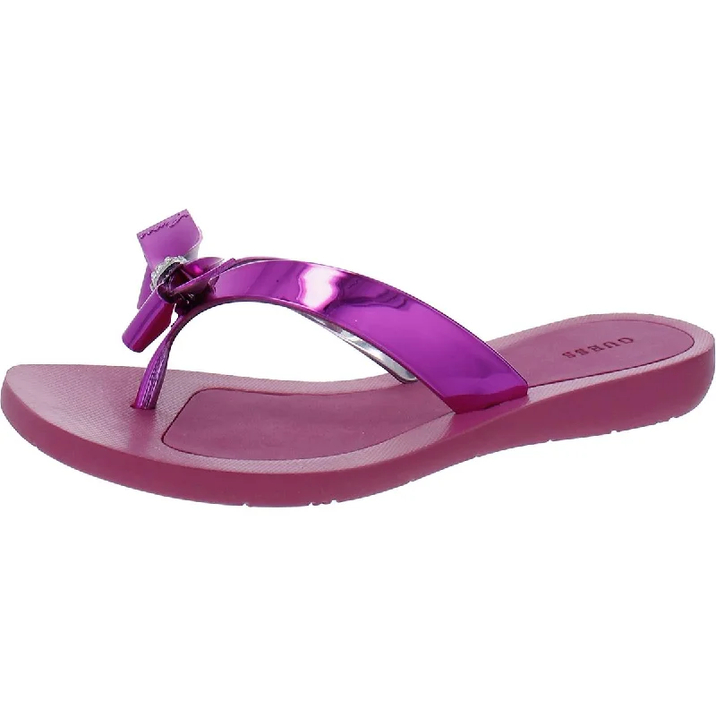 Guess Womens Patent Rhinestone Flip-Flops Two - Tone Shoe Design  