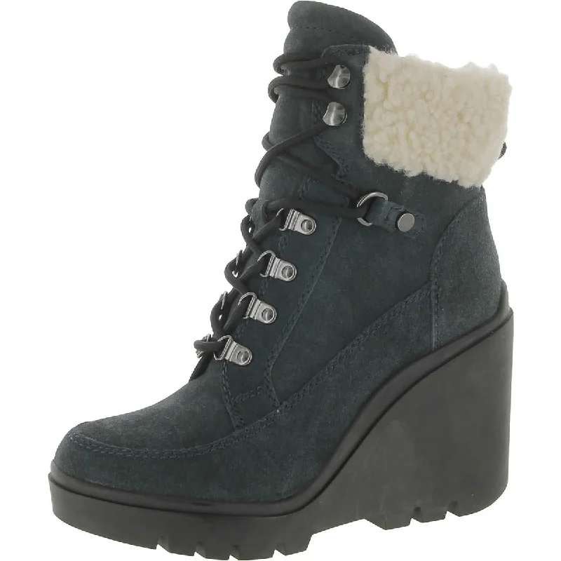 Guess Womens Taanya Suede Faux Fur Wedge Boots Two - Tone Shoe Design  