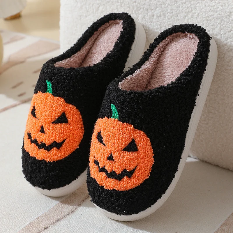 Halloween Pumpkin Cartoon Slippers Warm Winter Slippers Men and Women Couples Indoor House Shoes Camouflage Print Boot Style  