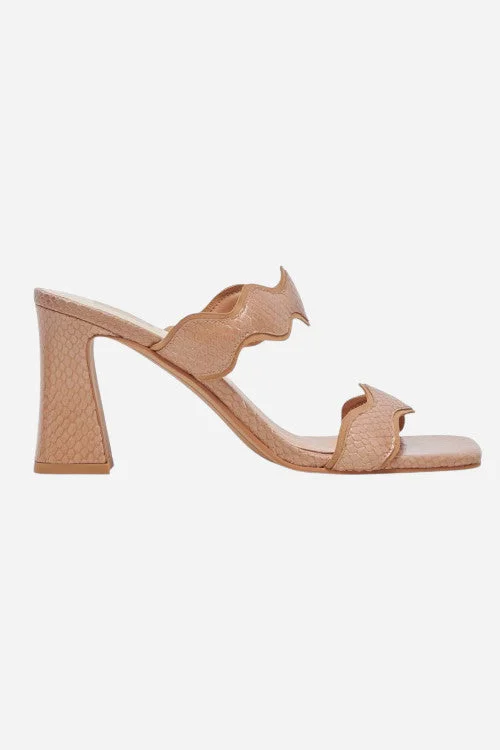 Dolce Vita Ilva Heels in Toffee Embossed Leather Striped Shoe Style  