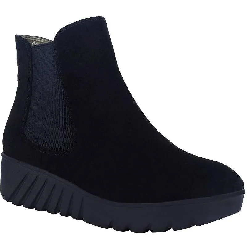 Impo Womens Enessa Faux Suede Lugged Sole Chelsea Boots Embroidered Cowboy Boot Design  