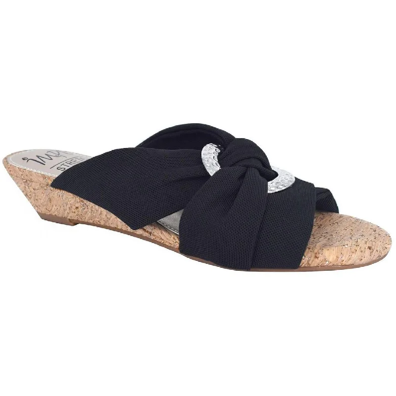 Impo Womens Rexine Knot-Front Memory Foam Wedge Sandals Memory - Foam Slipper Look  