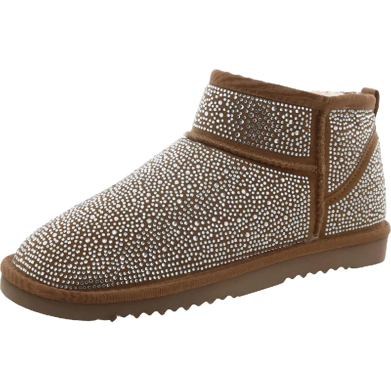 INC Womens Canvas Rhinestone Shearling Boots Strap - Up Sandal Resort Style  