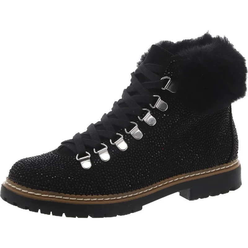 INC Womens Faux Fur Lace Up Ankle Boots Elastic - Sided Chelsea Look  