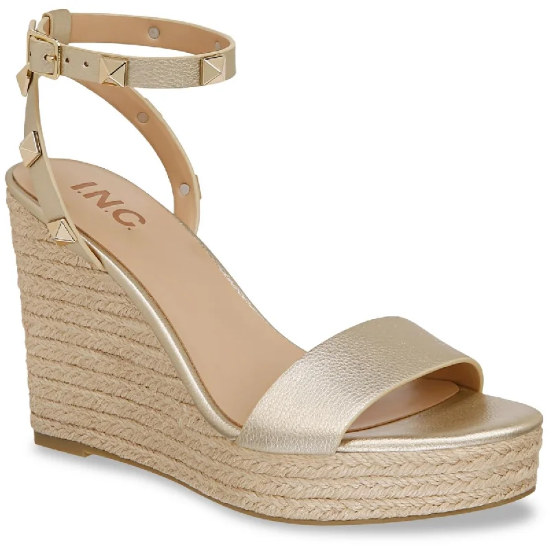 INC Womens Maverickp Faux Leather Ankle Strap Wedge Sandals Suede Desert Boot 