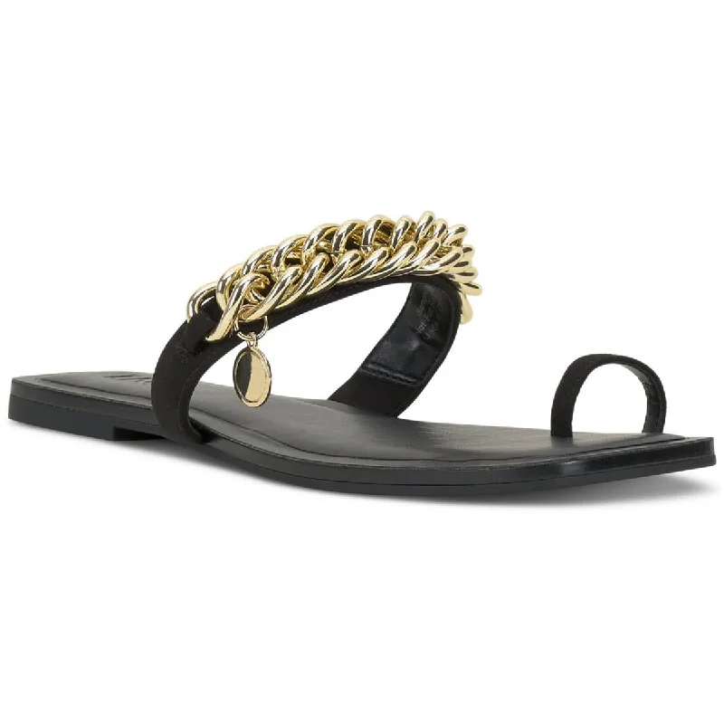INC Womens Peetie Faux Leather Chain Slide Sandals Cowboy Boot Western Style  