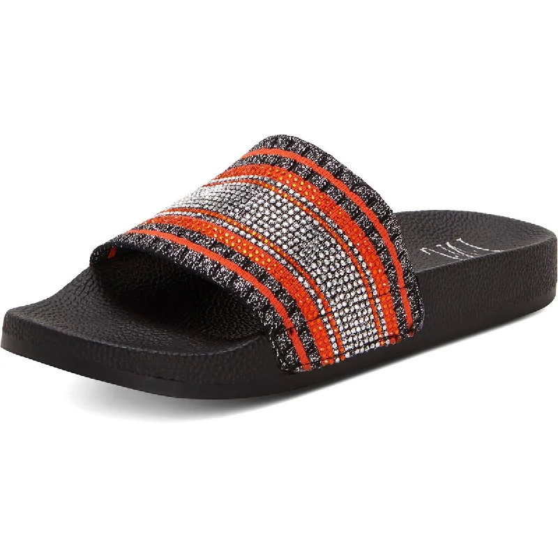 INC Womens Peymin  Rhinestone Slip On Pool Slides Loose - Fit Slipper Style  