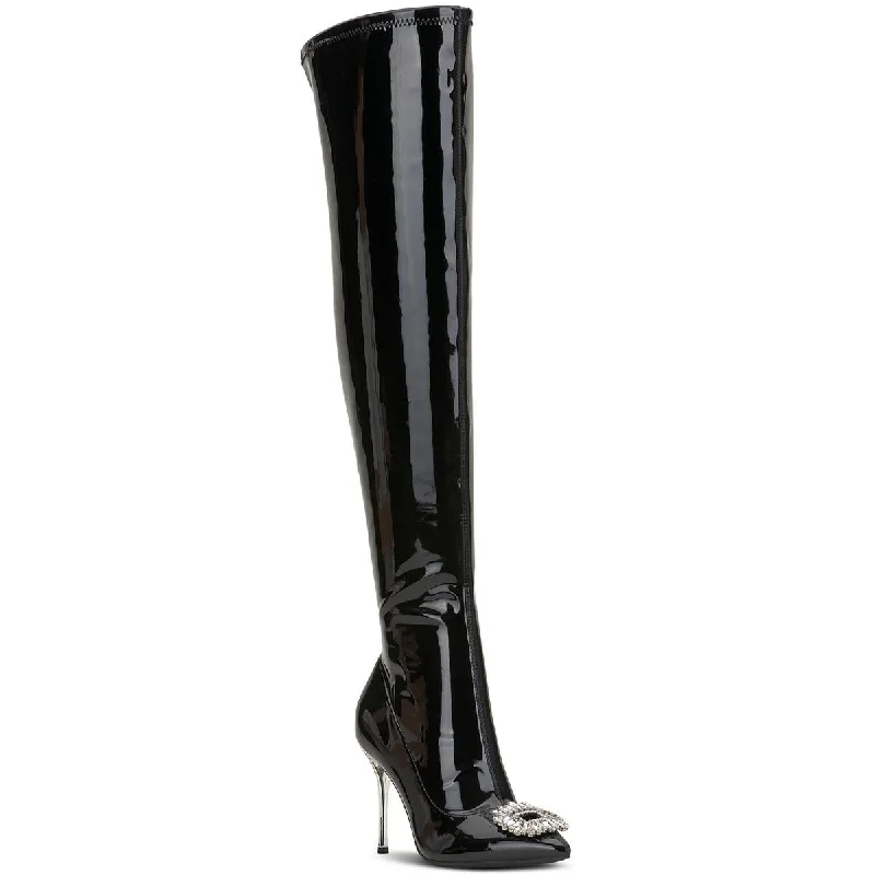 INC Womens Romina Patent Metallic Thigh-High Boots Casual Loafer Style          