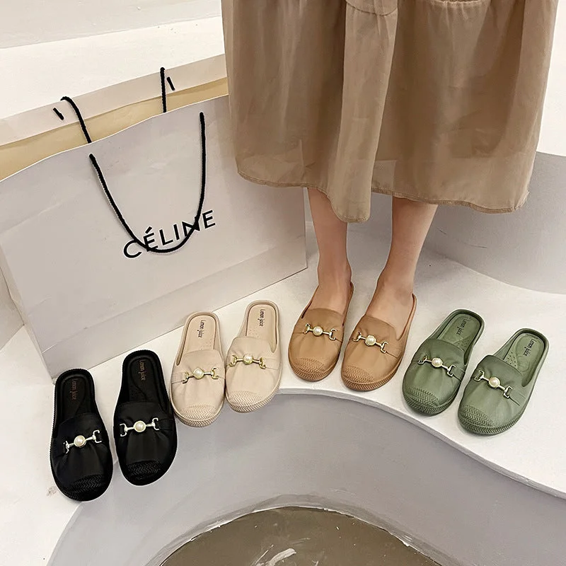 indoor outdoor Round toe lazy bag toe half slipper women's outer non slip casual fashion four seasons shoes ladies flat slippers Loose - Fit Slipper Style indoor outdoor Round toe lazy bag toe half slipper women's outer non slip casual fashion four seasons shoes ladies flat slippers Loose - Fit Slipper Style