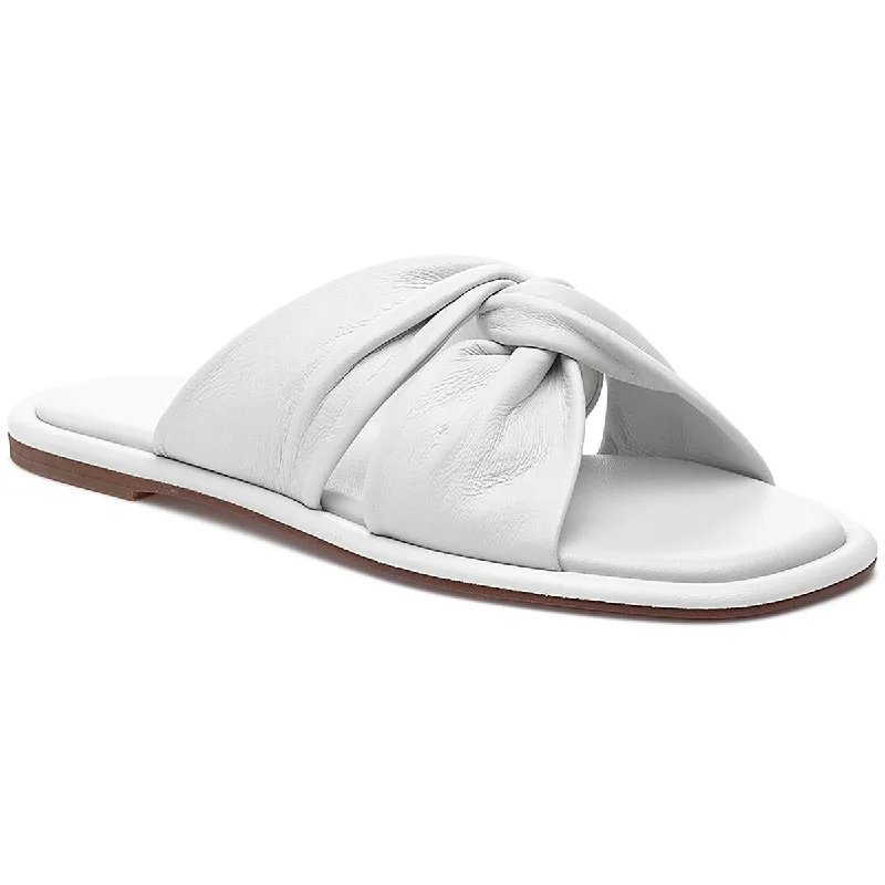 J/Slides Womens Leather Slide Sandals Metallic Trim Shoe Design  