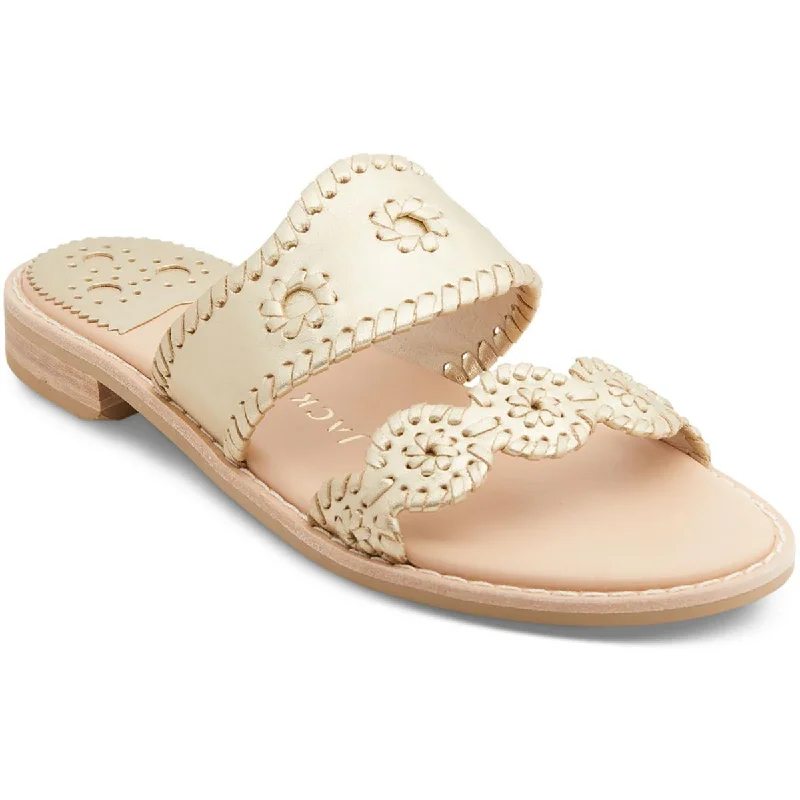 Jack Rogers Womens Caroline Leather Slip-On Slide Sandals Checkered Shoe Pattern Look  