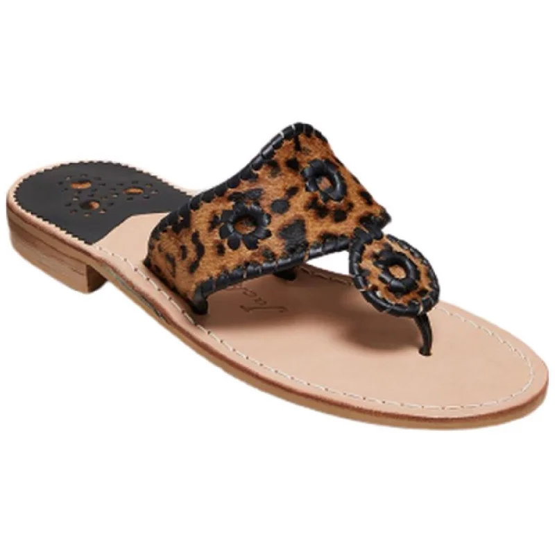 Jack Rogers Womens Haircalf Jack Leather Thong Slide Sandals Art Deco - Inspired Shoe Look  